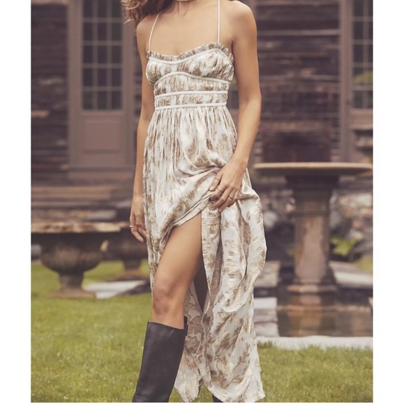 New Free People Charlie Bustier Corset Sm Ivory Gold Metallic Jacquard Maxi - Picture 1 of 15